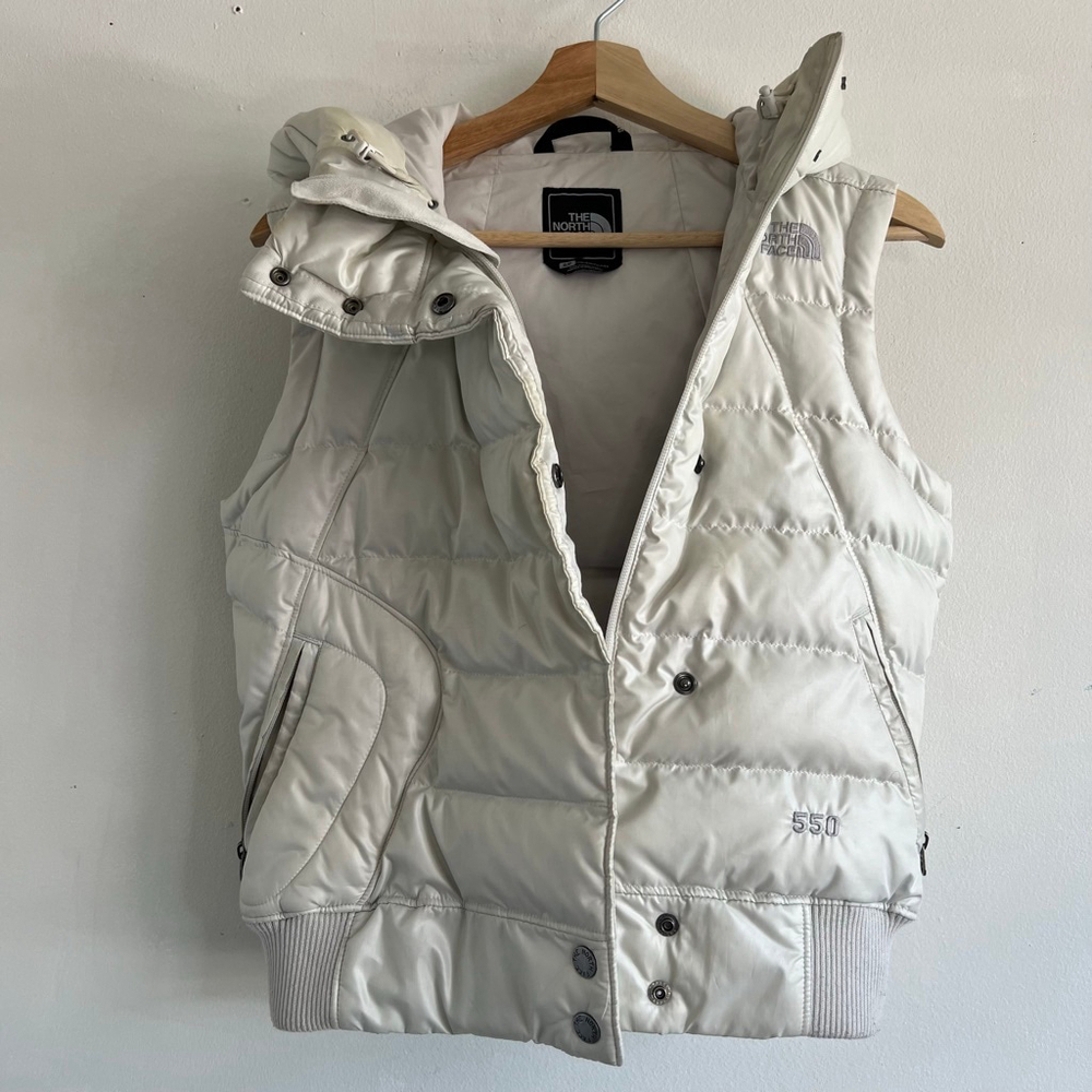 The North Face Puffer Vest Hooded Nuptse Puffer 550 Down Off-White